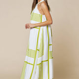 Geo Print Front Tie Keyhole Halter Maxi Dress