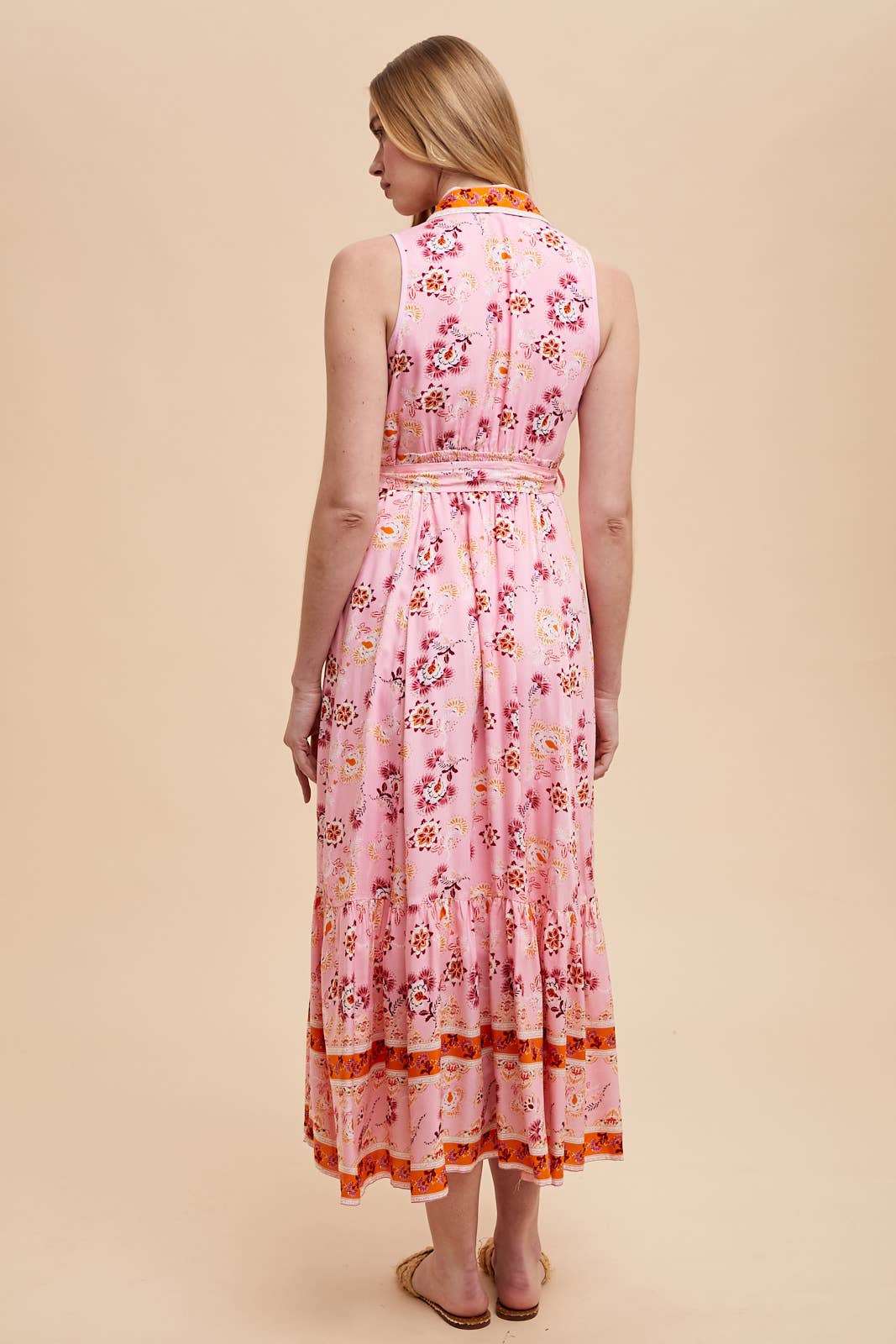 Printed Lapel Button Down Maxi Dress