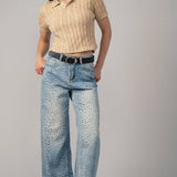 Leopard Print Wide-Leg Denim Pants
