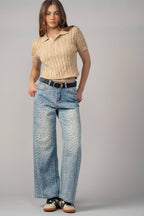 Leopard Print Wide-Leg Denim Pants