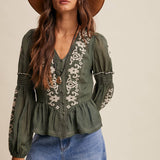 Embroidered Peplum Blouse