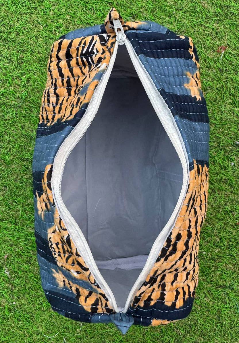 Tiger Print Cotton Quilted Makeup Bag