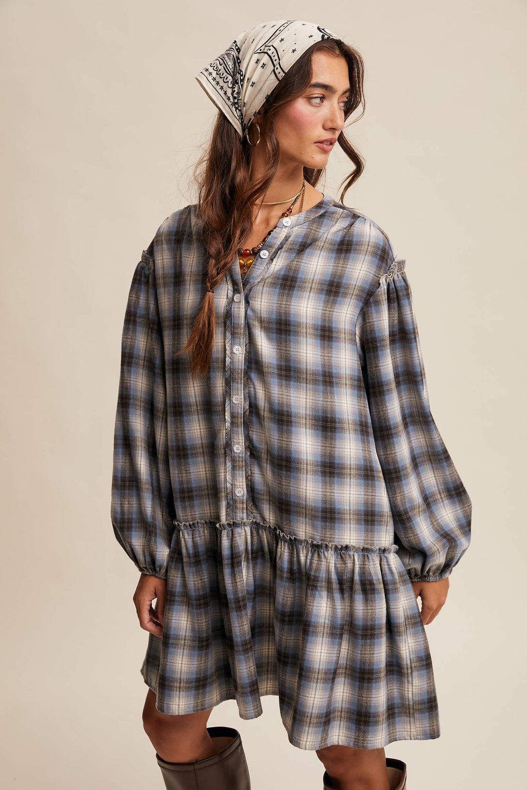 Plaid Drop-Waist Mini Dress