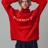 Textured "Merry" Graphic Boxy Turtleneck