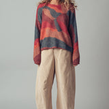 Abstract Pattern Boxy Fuzzy Knit Sweater