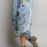Vintage Floral Artisan Embroidered Twill Jogger Pants