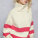 Long sleeve mock neck contrast stripe sweater top
