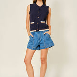 MID RISE FLARE DENIM SHORTS