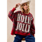 "Holly Jolly" Plaid Oversized Sweatshirt
