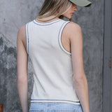 Contrast Stitch Fish Patch Rib Tank - RTK1094