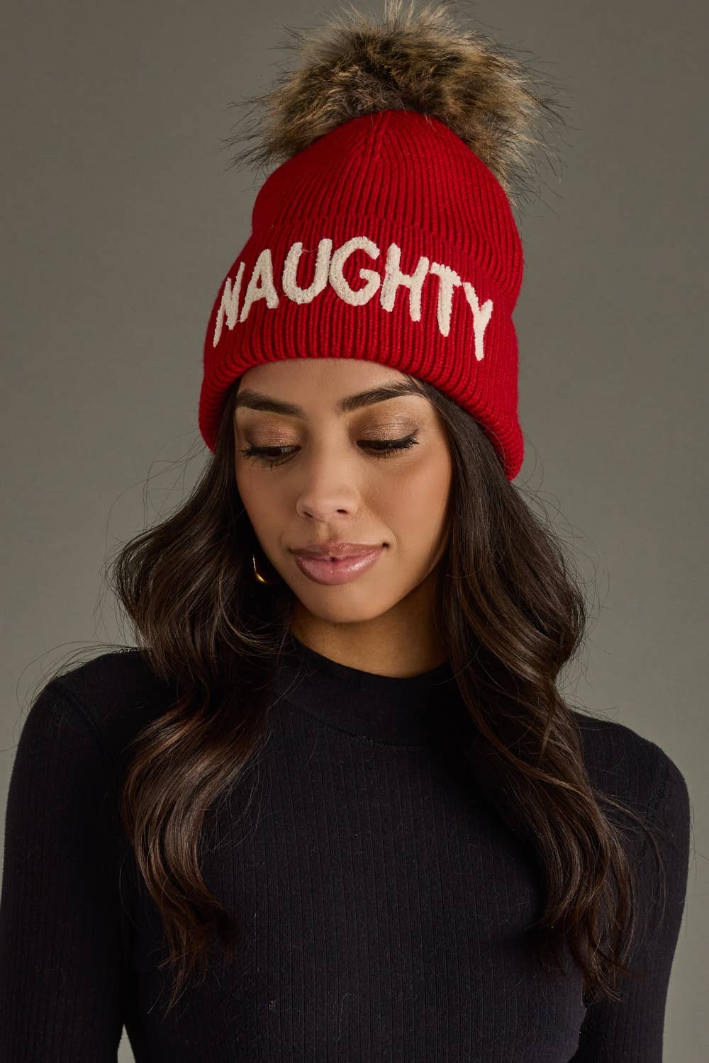 "Naughty" Knit Pom Hat