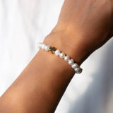 Faith Over Fear Gold Cross Bracelet,6mm-Pearl Beads