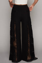Lace Contrast Wide Leg Pants