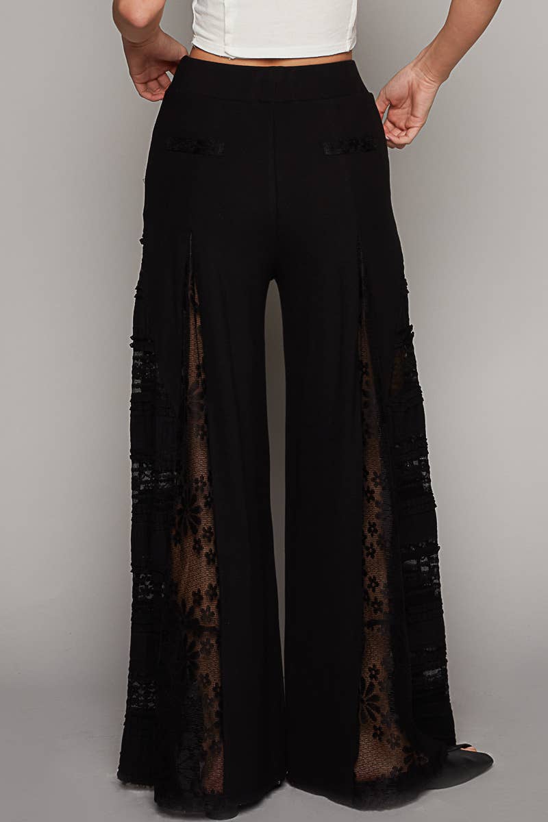 Lace Contrast Wide Leg Pants