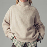 Relaxed Waffle Knit High Neck Sweater
