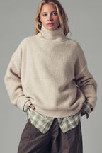 Relaxed Waffle Knit High Neck Sweater