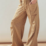 Drawstring Waist Seam Detail Wide-Leg Pants