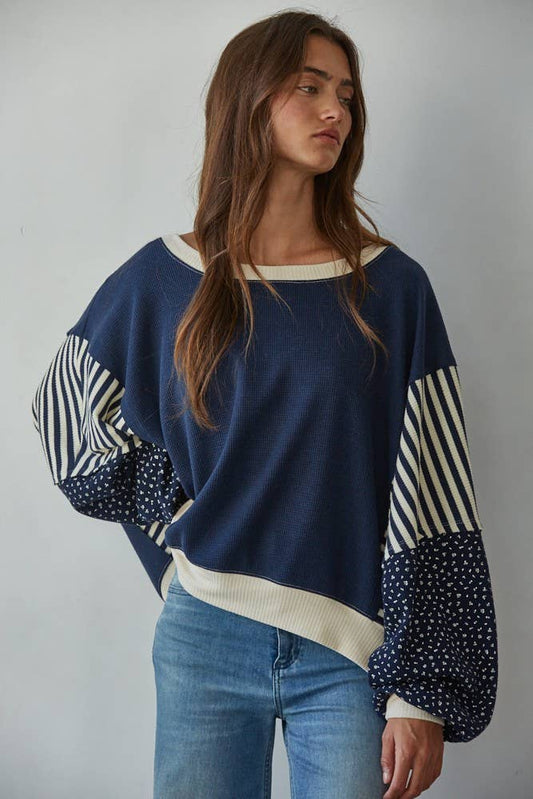 Knit Striped Floral Long Sleeve