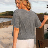 MEET ME AT THE BEACH Cropped Mineral Graphic Top