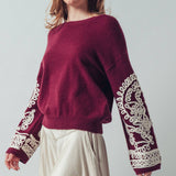 Embroidered Sleeve Ivory Knit Sweater