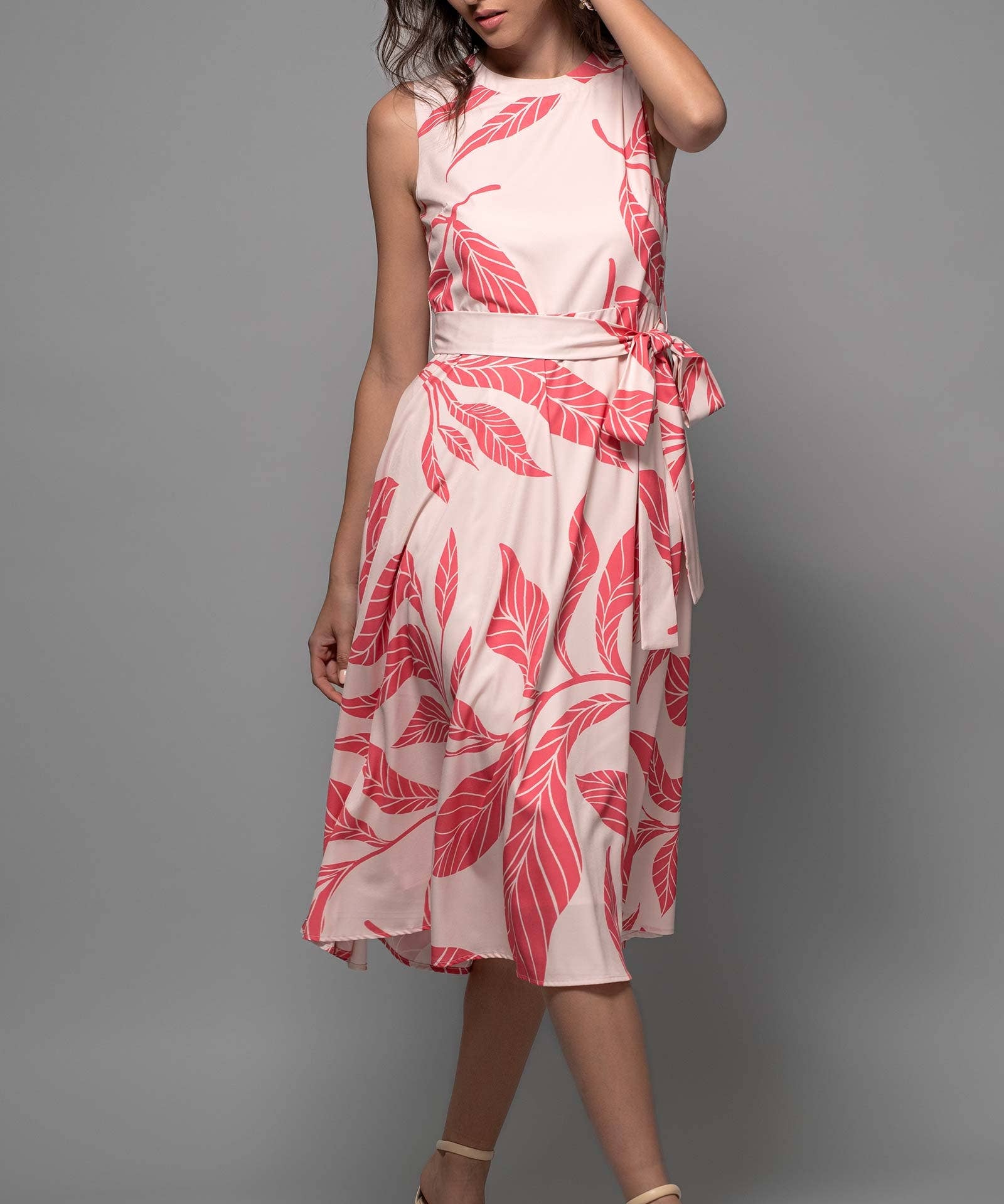 Tropical Leaf Print Midi Dress