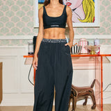 Letter Elastic Waist Wide Leg Nylon Pants