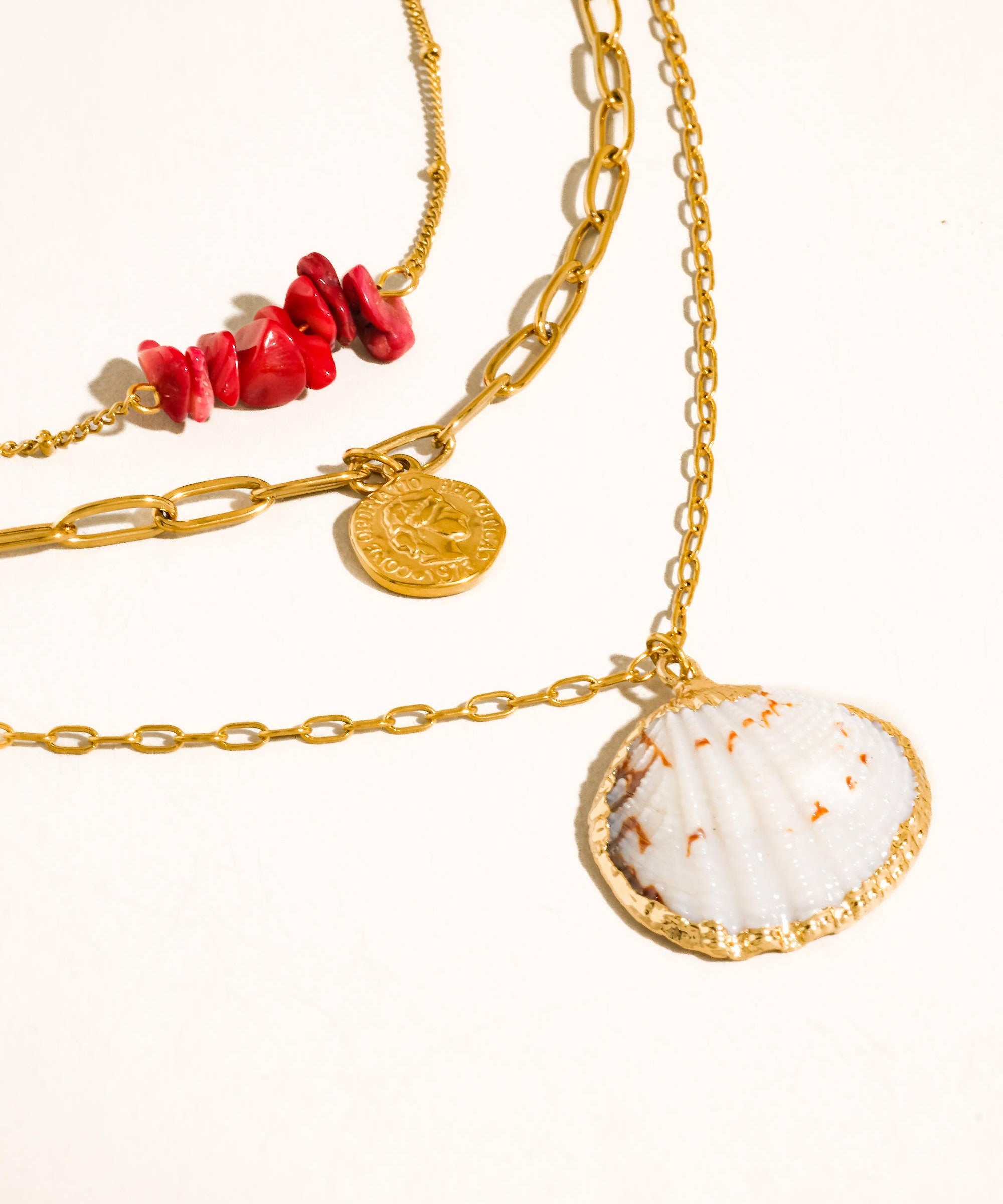 Shellee 18K Gold Non-Tarnish Bobho Shell Layered Necklace
