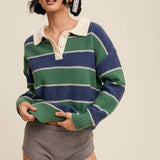 Striped Knit Polo Sweater