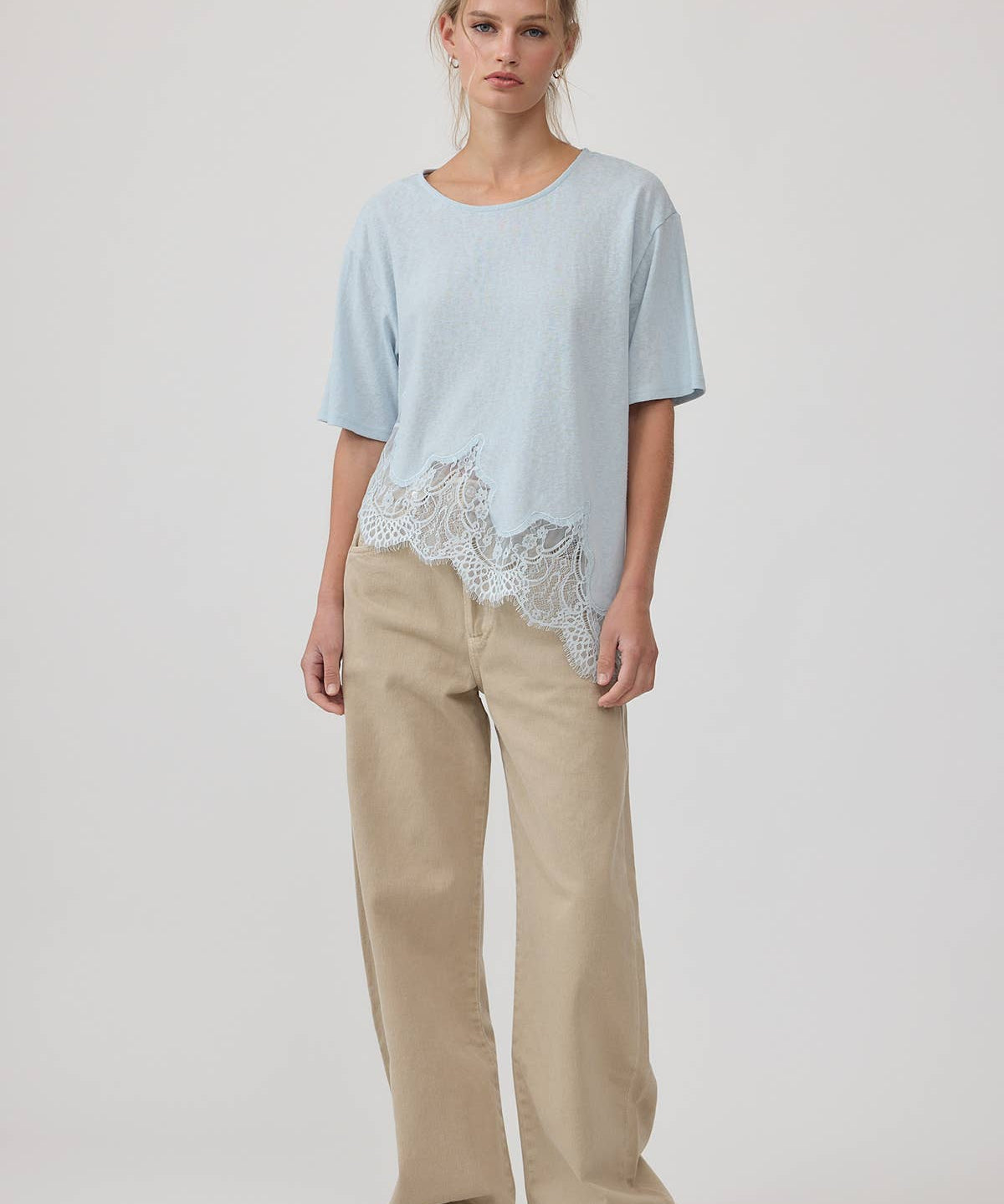 Slub Knit Lace Hem Tee - RTK1154