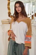Contrast Bell Sleeves Sweater