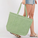 Solid Crochet Straw Tote Bag