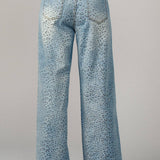 Leopard Print Wide-Leg Denim Pants