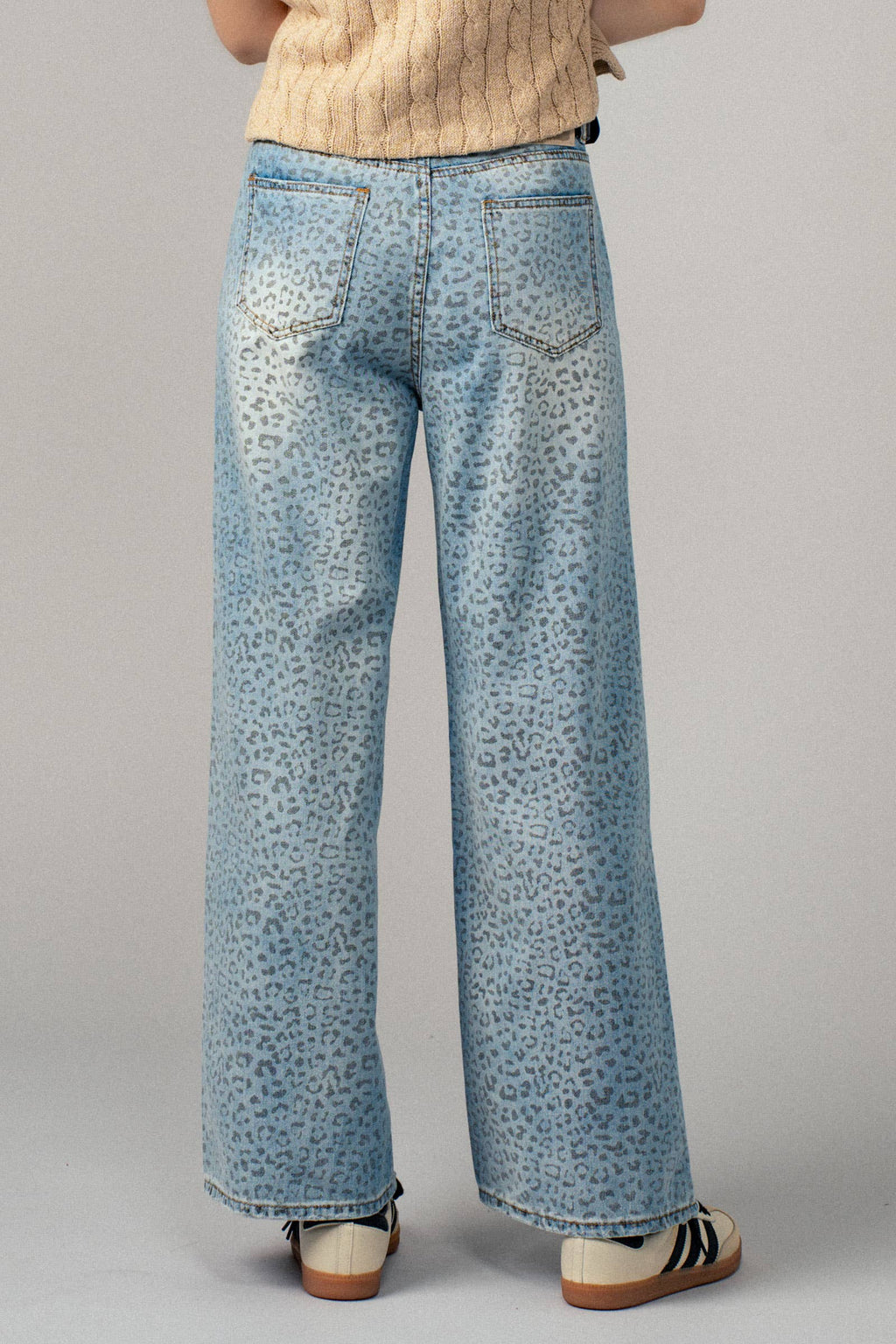 Leopard Print Wide-Leg Denim Pants