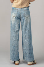 Leopard Print Wide-Leg Denim Pants
