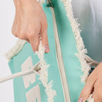 "Beach" Embroidered Fringe Tote Bag