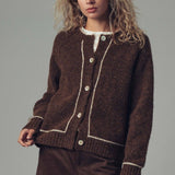 Contrast Trim Boho Knit Button Cardigan