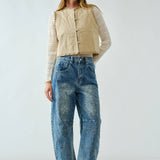 AJP5114 EMBROIDERED DETAIL COTTON BARREL PANTS