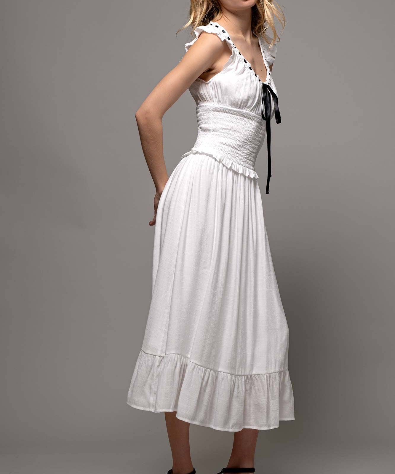 Smocked Ruffle Dotted Dress