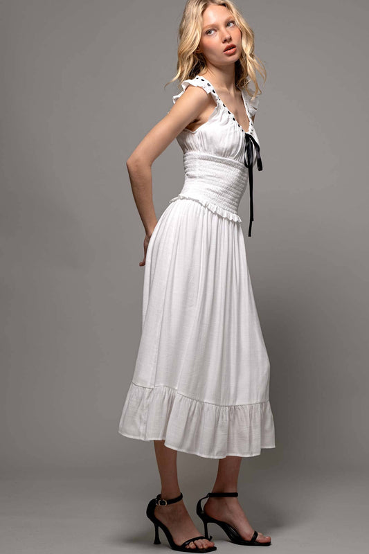 Vintage-Inspired Smocked Ruffle Dotted Dress