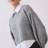 Cropped Textured Knit Sweater