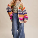 Rainbow Hand-Crochet Open Cardigan