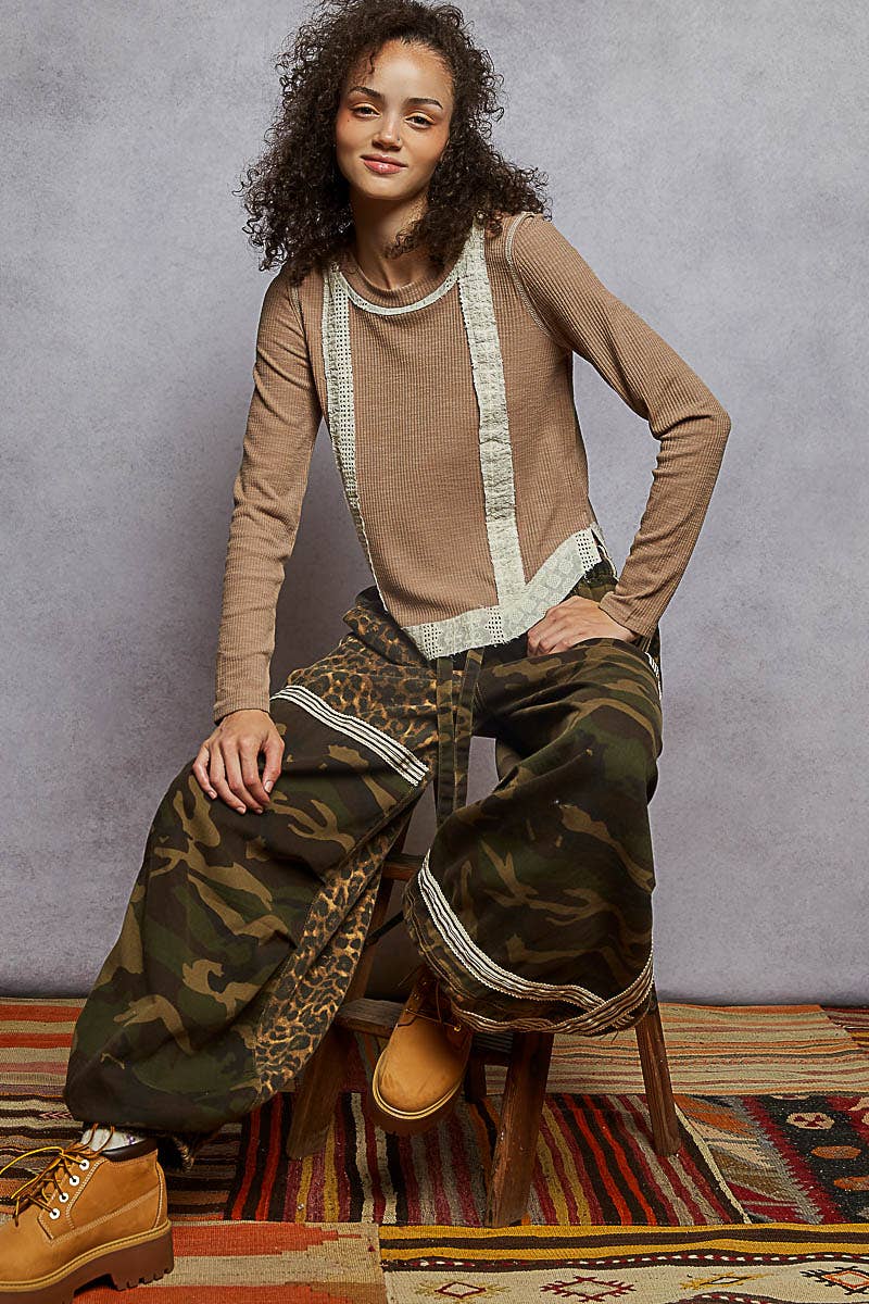 Eyelet Panel Rib Knit Top