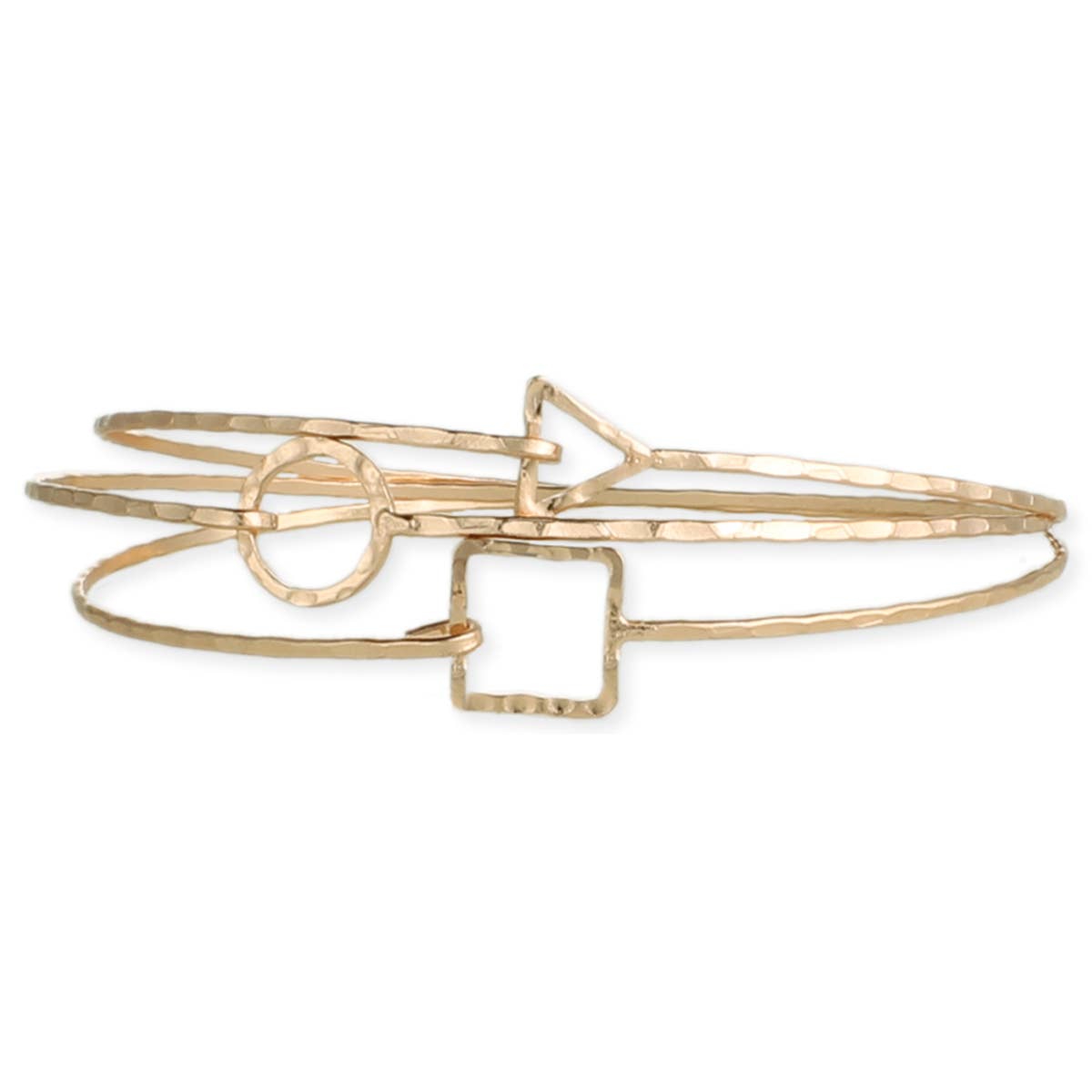 Gold Shapes Simple Hammered Bangle Set