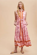 Printed Lapel Button Down Maxi Dress