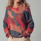 Abstract Pattern Boxy Fuzzy Knit Sweater