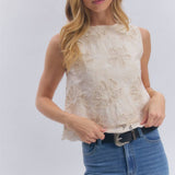 SLEEVELESS ROMANTIC LACE TOP WITH SOFT SCALLOPED HEM