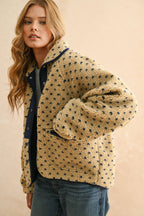 Button Front Polka Dot Sherpa Jacket
