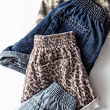 Spring Elastic Waist Cuffed Print Shorts