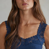 S1217N | Knit Seamless Ribbed Tank Top with Lace Trim