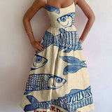 Vintage Print Sling Dress